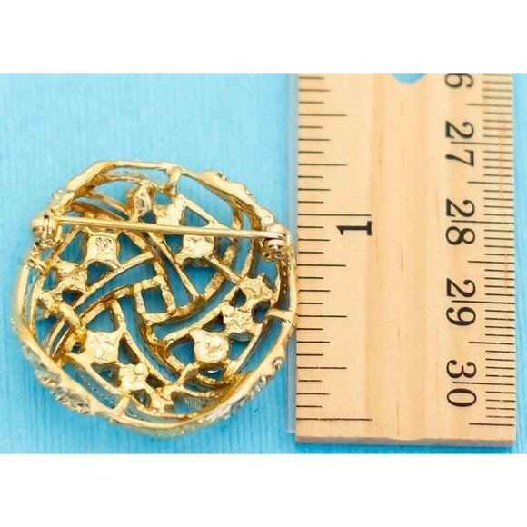 Vintage Unique Spiral Rhinestones Gold Tone Brooch - N1 - Picture 2 of 2
